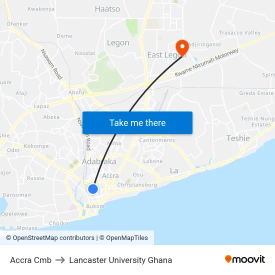 Accra Cmb to Lancaster University Ghana map