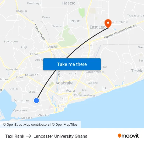 Taxi Rank to Lancaster University Ghana map