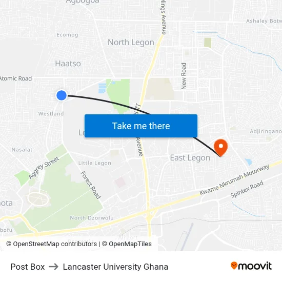 Post Box to Lancaster University Ghana map