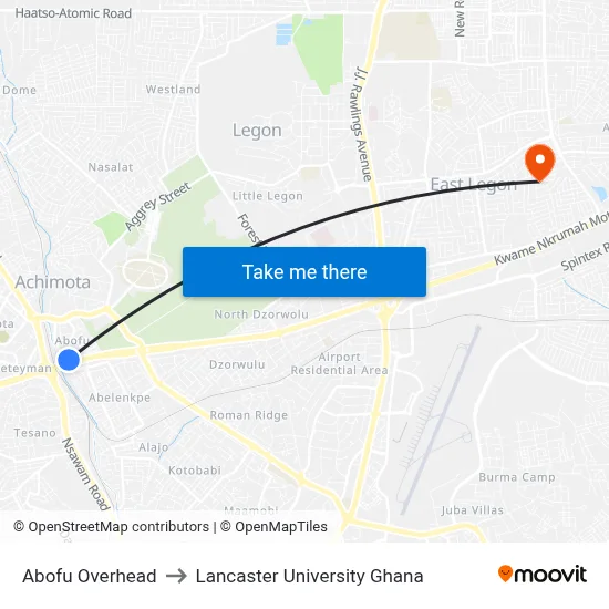 Abofu Overhead to Lancaster University Ghana map