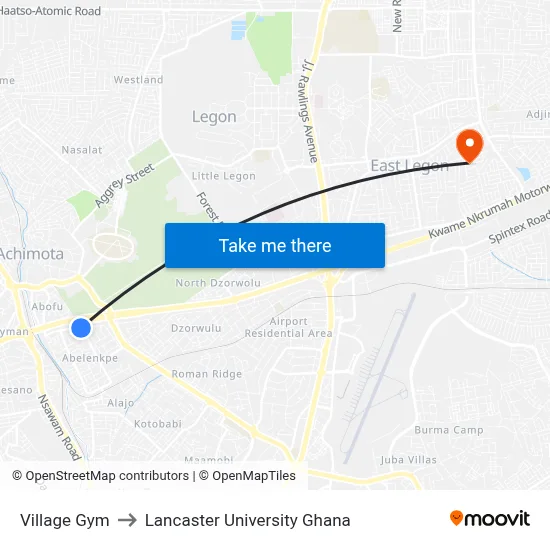 Village Gym to Lancaster University Ghana map