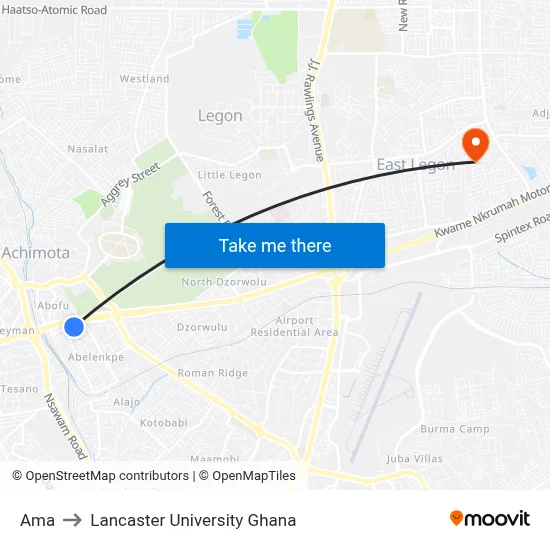 Ama to Lancaster University Ghana map