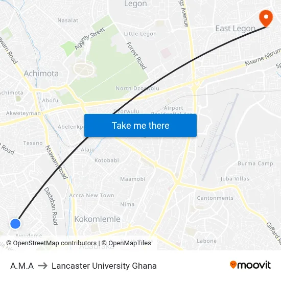 A.M.A to Lancaster University Ghana map