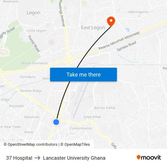 37 Hospital to Lancaster University Ghana map