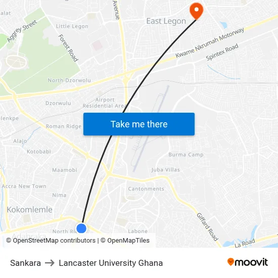 Sankara to Lancaster University Ghana map