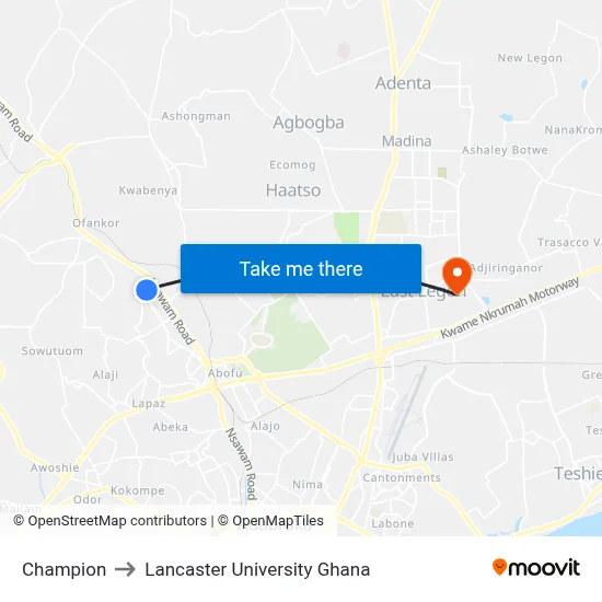 Champion to Lancaster University Ghana map