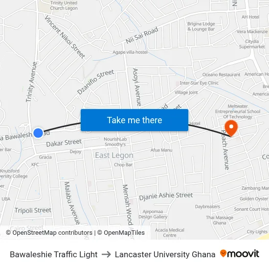 Bawaleshie Traffic Light to Lancaster University Ghana map