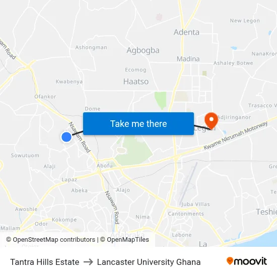 Tantra Hills Estate to Lancaster University Ghana map