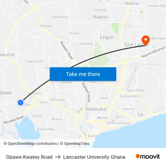 Gbawe Kwatey Road to Lancaster University Ghana map