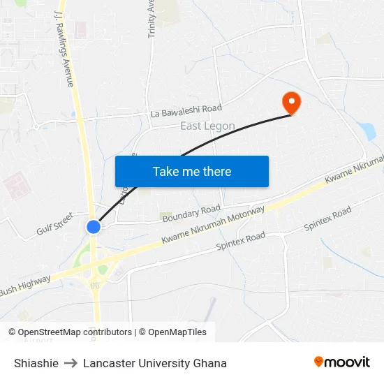 Shiashie to Lancaster University Ghana map