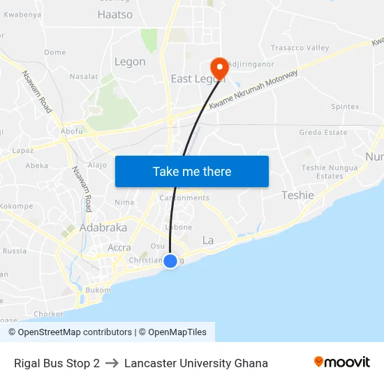 Rigal Bus Stop 2 to Lancaster University Ghana map