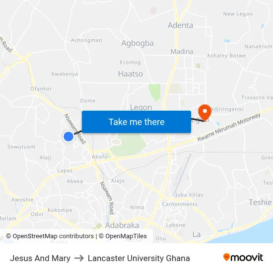 Jesus And Mary to Lancaster University Ghana map