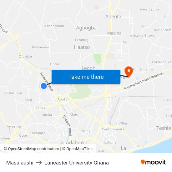 Masalaashi to Lancaster University Ghana map