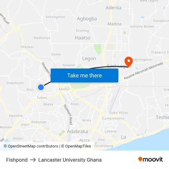 Fishpond to Lancaster University Ghana map
