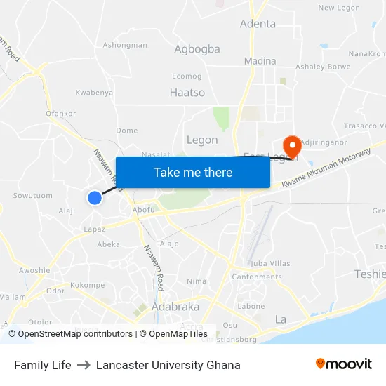 Family Life to Lancaster University Ghana map