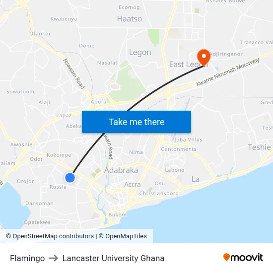 Flamingo to Lancaster University Ghana map
