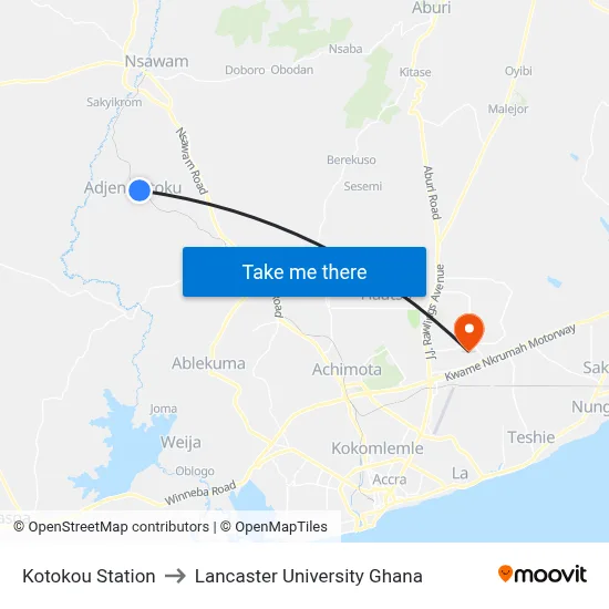 Kotokou Station to Lancaster University Ghana map
