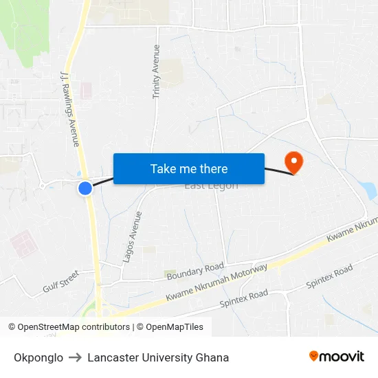 Okponglo to Lancaster University Ghana map