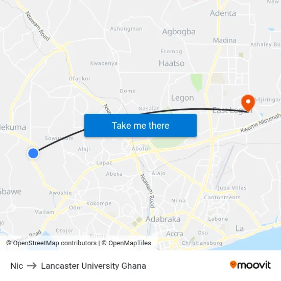 Nic to Lancaster University Ghana map