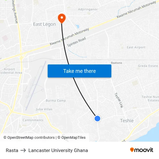 Rasta to Lancaster University Ghana map
