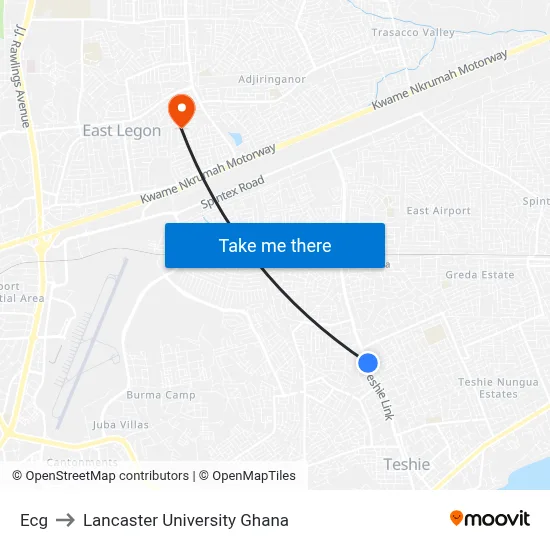 Ecg to Lancaster University Ghana map