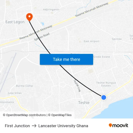 First Junction to Lancaster University Ghana map