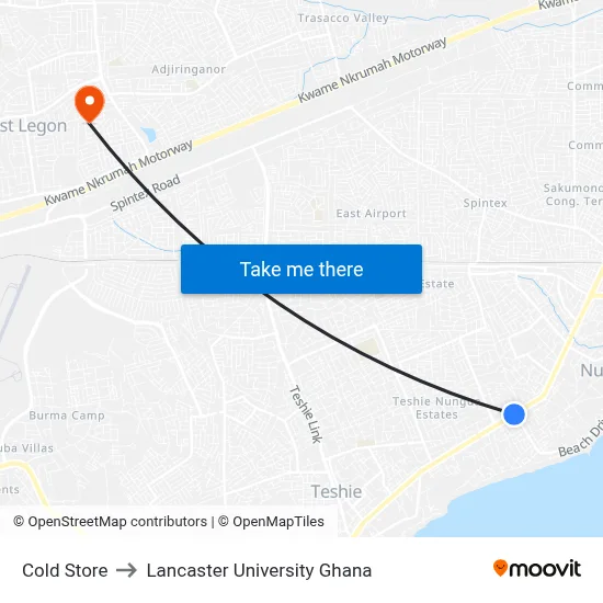Cold Store to Lancaster University Ghana map