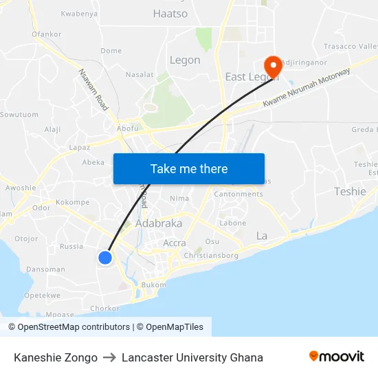 Kaneshie Zongo to Lancaster University Ghana map