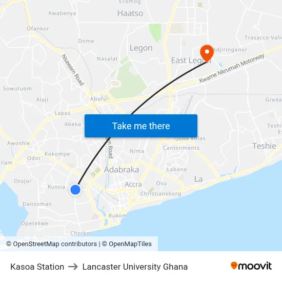 Kasoa Station to Lancaster University Ghana map