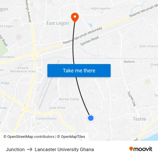 Junction to Lancaster University Ghana map