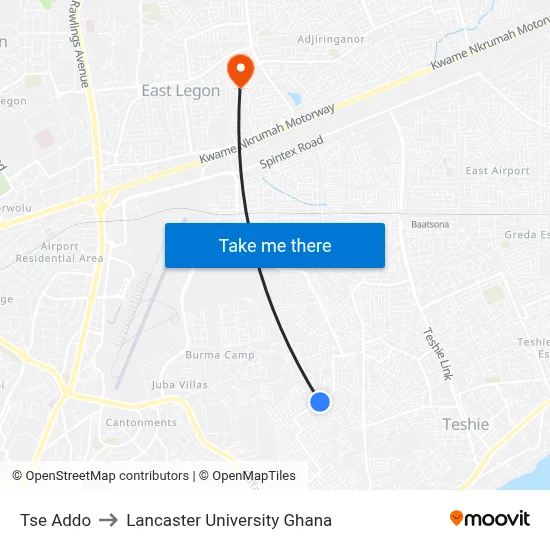 Tse Addo to Lancaster University Ghana map