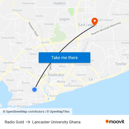 Radio Gold to Lancaster University Ghana map