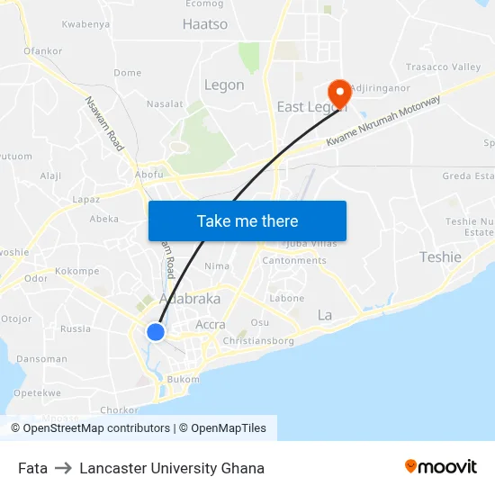 Fata to Lancaster University Ghana map