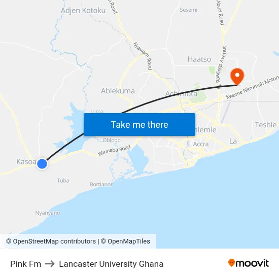 Pink Fm to Lancaster University Ghana map