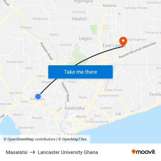 Masalatsi to Lancaster University Ghana map
