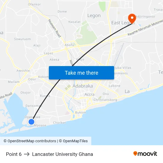 Point 6 to Lancaster University Ghana map