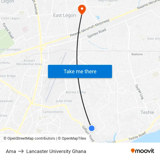 Ama to Lancaster University Ghana map