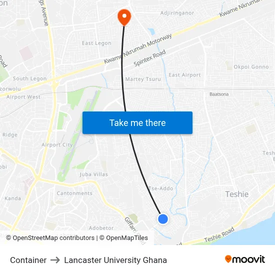 Container to Lancaster University Ghana map