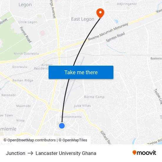 Junction to Lancaster University Ghana map
