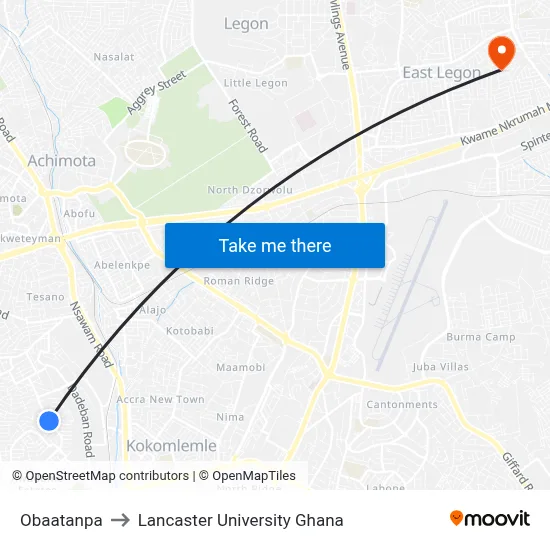 Obaatanpa to Lancaster University Ghana map