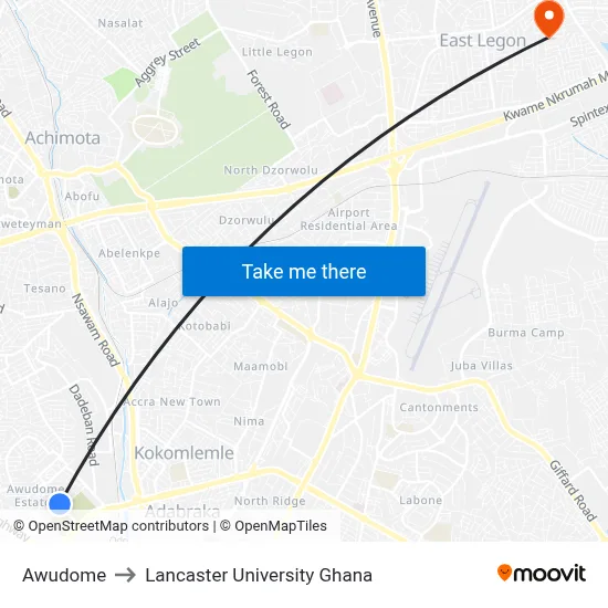 Awudome to Lancaster University Ghana map