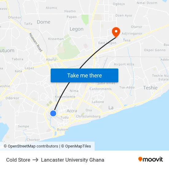 Cold Store to Lancaster University Ghana map