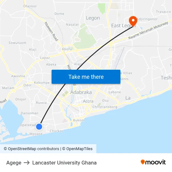 Agege to Lancaster University Ghana map