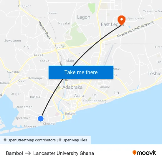 Bamboi to Lancaster University Ghana map