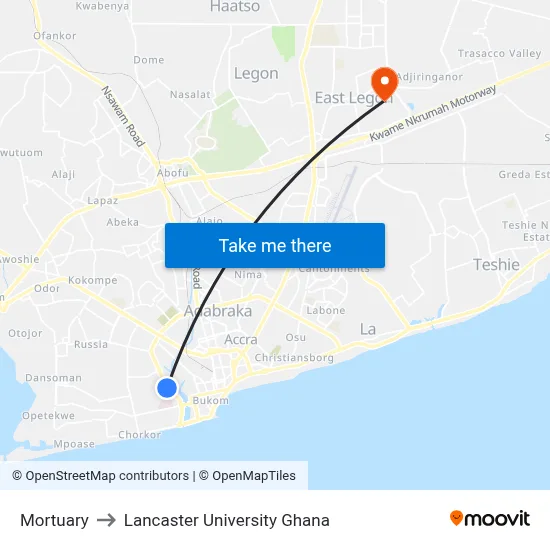 Mortuary to Lancaster University Ghana map