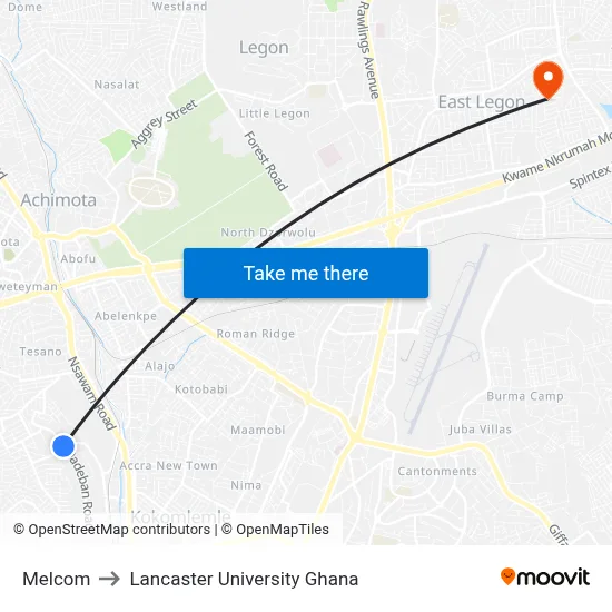 Melcom to Lancaster University Ghana map