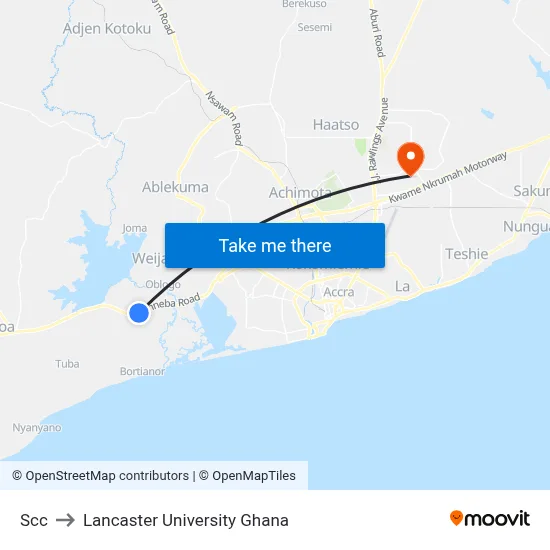 Scc to Lancaster University Ghana map