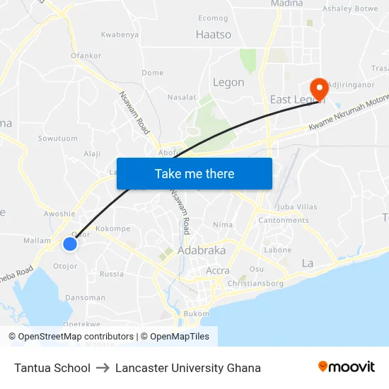 Tantua School to Lancaster University Ghana map