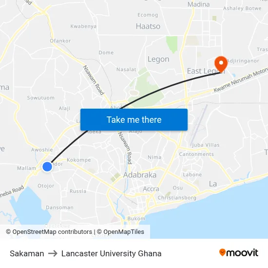 Sakaman to Lancaster University Ghana map