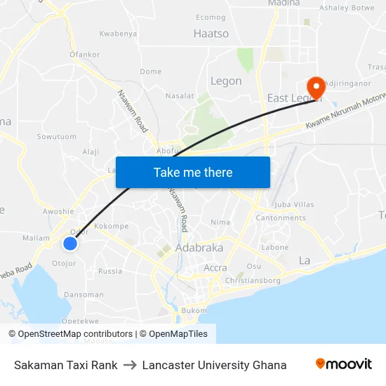 Sakaman Taxi Rank to Lancaster University Ghana map